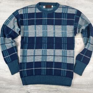 True Vintage Jersild Sweater Mens MT Navy Turquoise 3D Textured Knit Preppy EUC